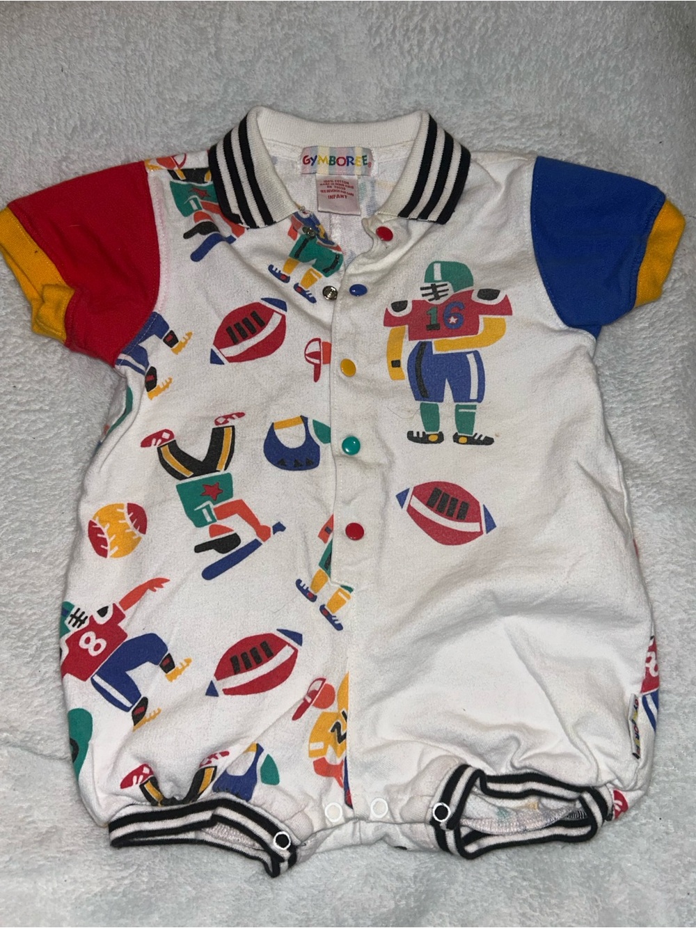 Vintage Gymboree White Multi Football-Print Baby One-Piece